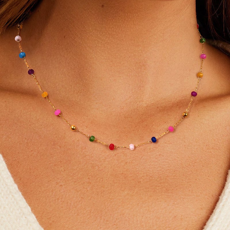 Colorful Natural Stone Clavicle Chain Simple Personality Fashion Hip-Hop Metal Versatile Beach Chain Jewelry - Image 2